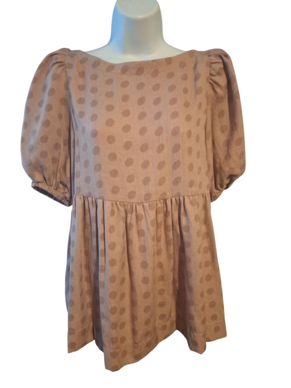 Brooklyn Karma Womens Top S Mauve Polka Dot Puff Sleeve Babydoll Cottagecore